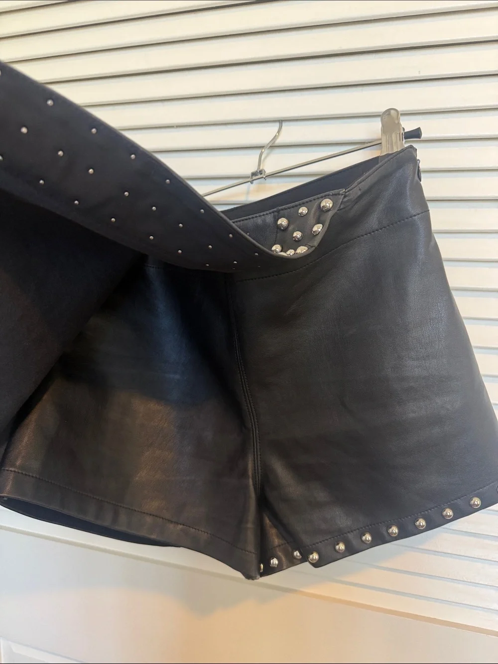Free People Studded Emmy Faux Leather Black Mini Skort — Size 4